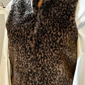 Faux Fur Leopard Print Vest - Brown/Black